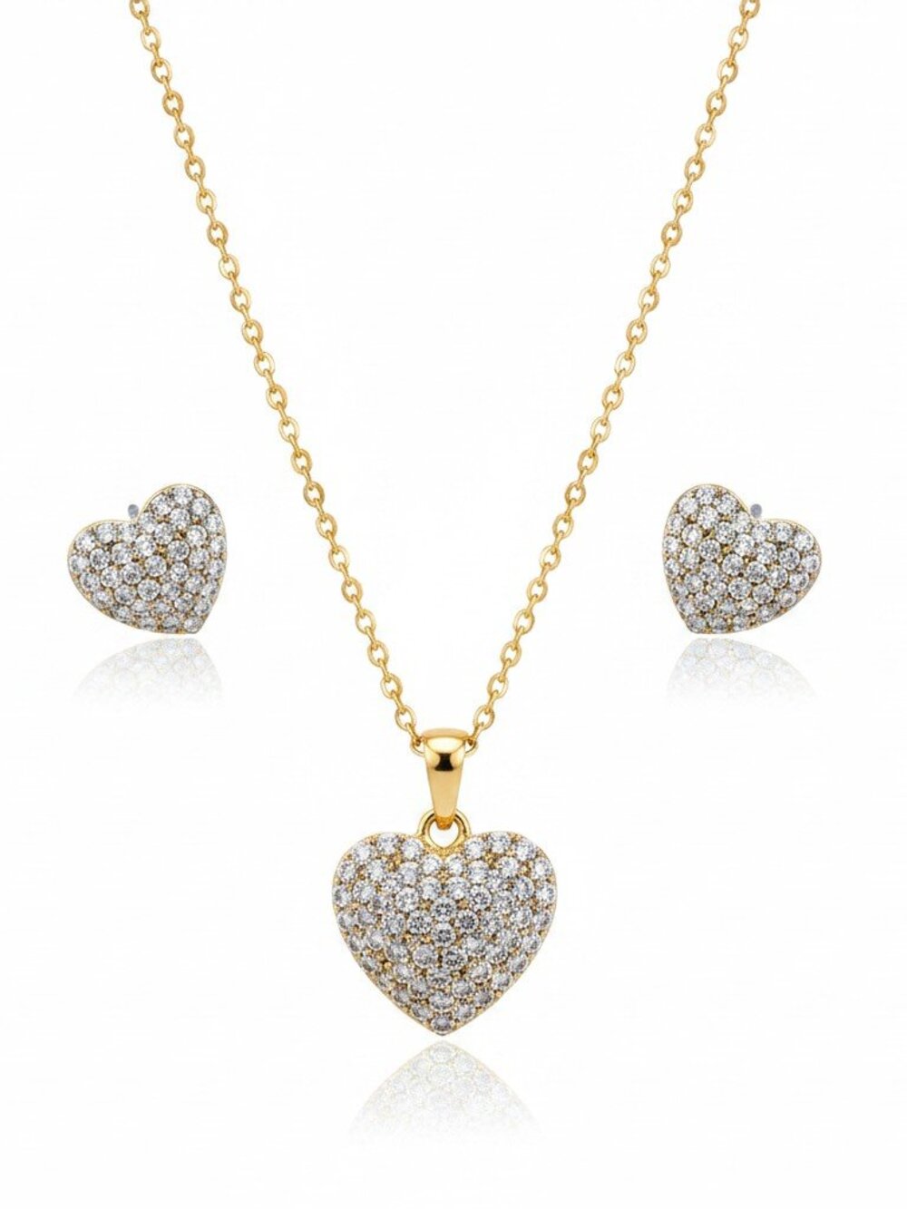 JCM Women's 14k GFL Cubic Zirconia Heart Pendant With Earrings Set NWOT